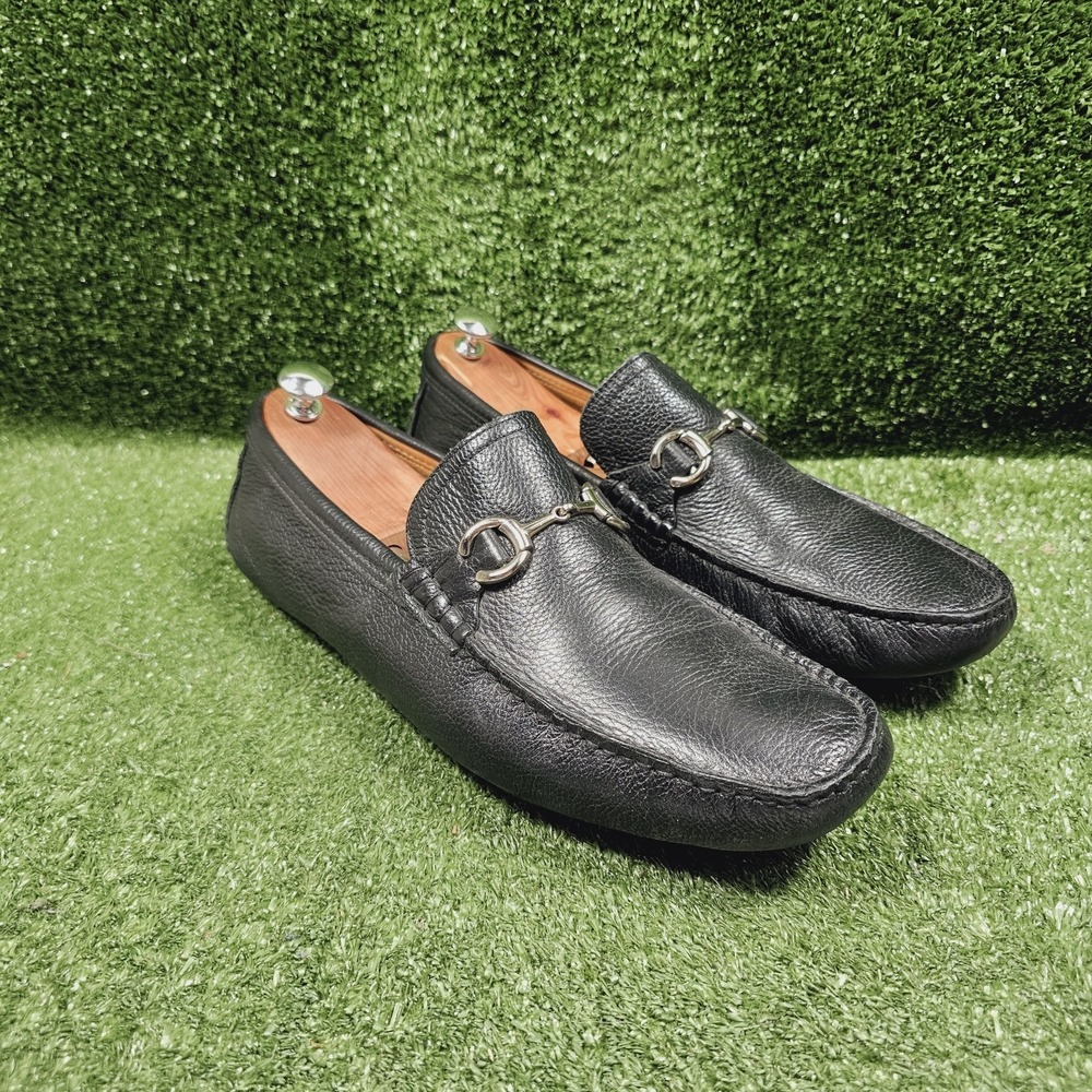 Saks Fifth Avenue Black Pebbled Leather‎ Bit Driving Loafers Mens Size 13 M